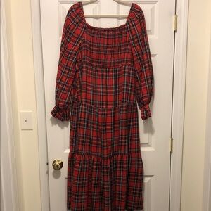 SHEIN Red Plaid Long Sleeve Dress